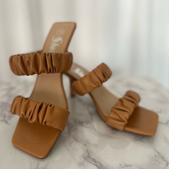 Shein Faux Leather Ruched Open Toe Stiletto Heels (SH86) - Picture 3 of 10